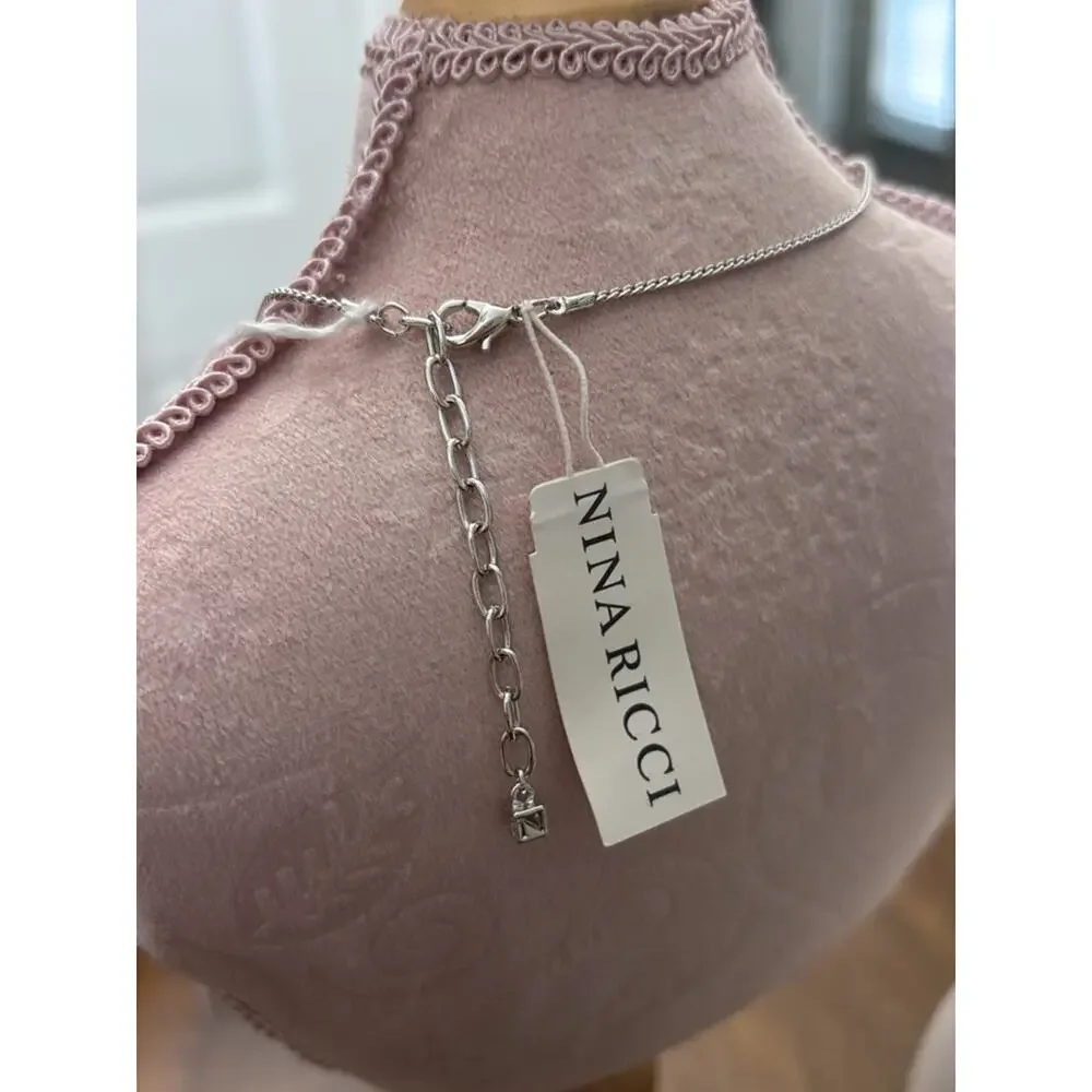Nina Ricci Rhodium plated Pearl Drop Pendant Necklace Elegant White Pearl Accent